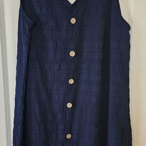SHEIN Navy Textured Sleeveless Button-Front Dress
